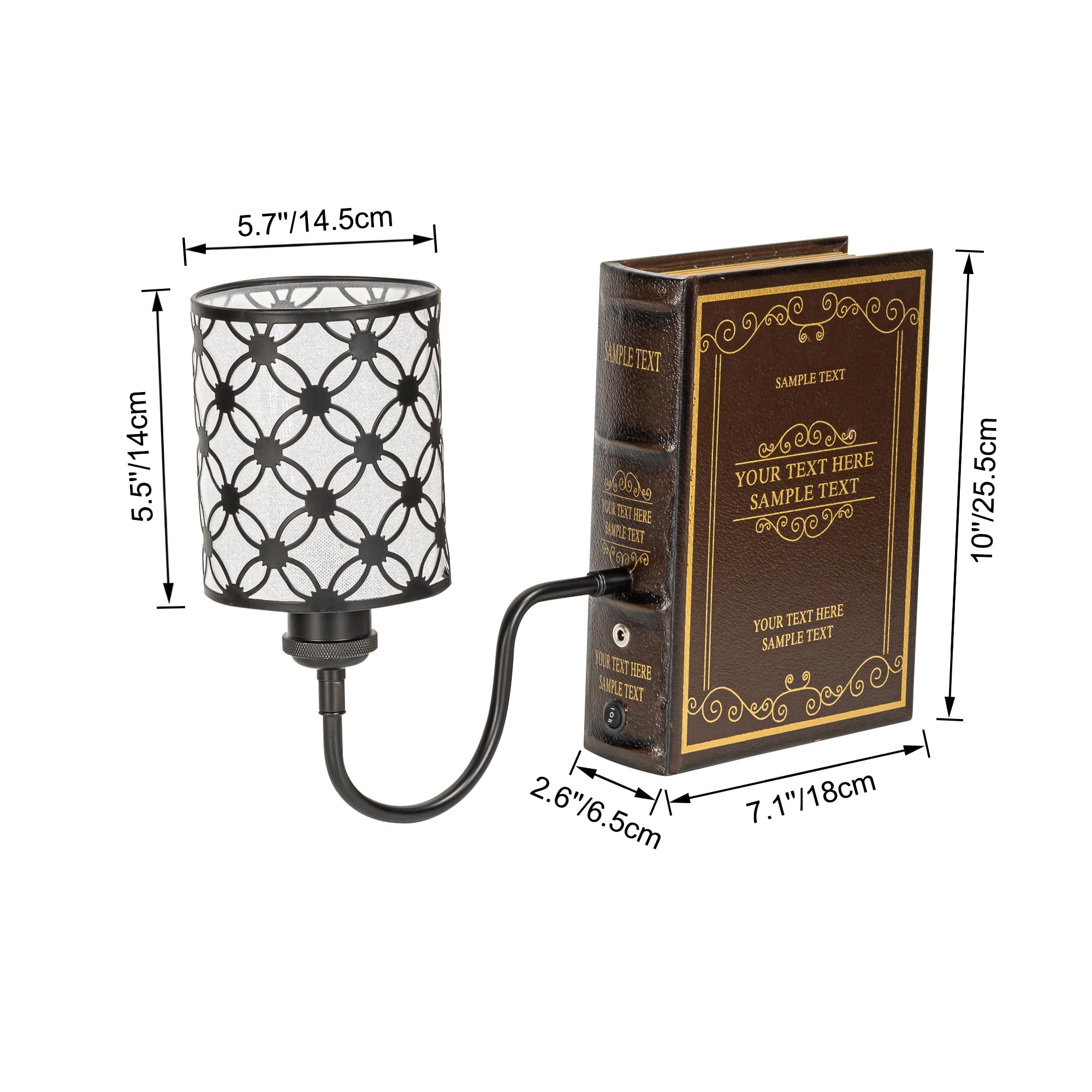 LED Buchlampe mit Fernbedienung, Vintage Dimmbar Nachttischlampe mit Eisen Lampenschirm 1xE27-Fassung und 2.5m Kabel, Dekorative Tischleuchte für Nachttisch Beistelltisch DZ0473