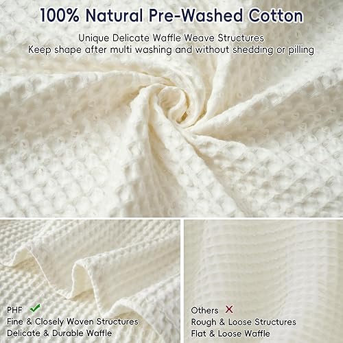 Miniatura 4 de PHF Manta de tejido de gofre 100% algodón, tamaño Queen de 90 x 90 pulgadas, ligera, lavada, suave, transpirable, perfecta para el verano, gran capa