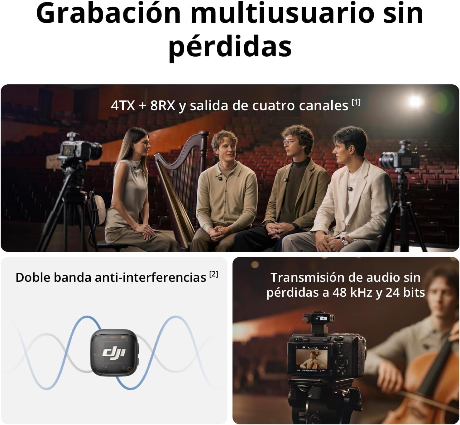 DJI Mic 3 (2 TX + 1 RX + Estuche de Carga), micrófono inalámbrico para iPhone/cámara/Android, Ultraligero, Control de Ganancia adaptativo para Volumen equilibrado, 28 Horas de Uso, vlog