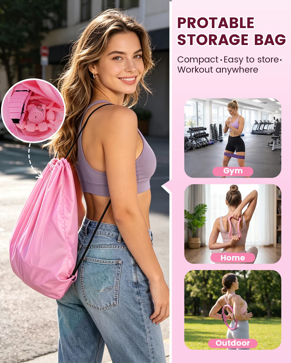 Kit per Pilates 24 in 1, kit per allenamento a casa, per donne, attrezzatura per pilates con anello e palla da 33 cm, per principianti e allenamenti a casa