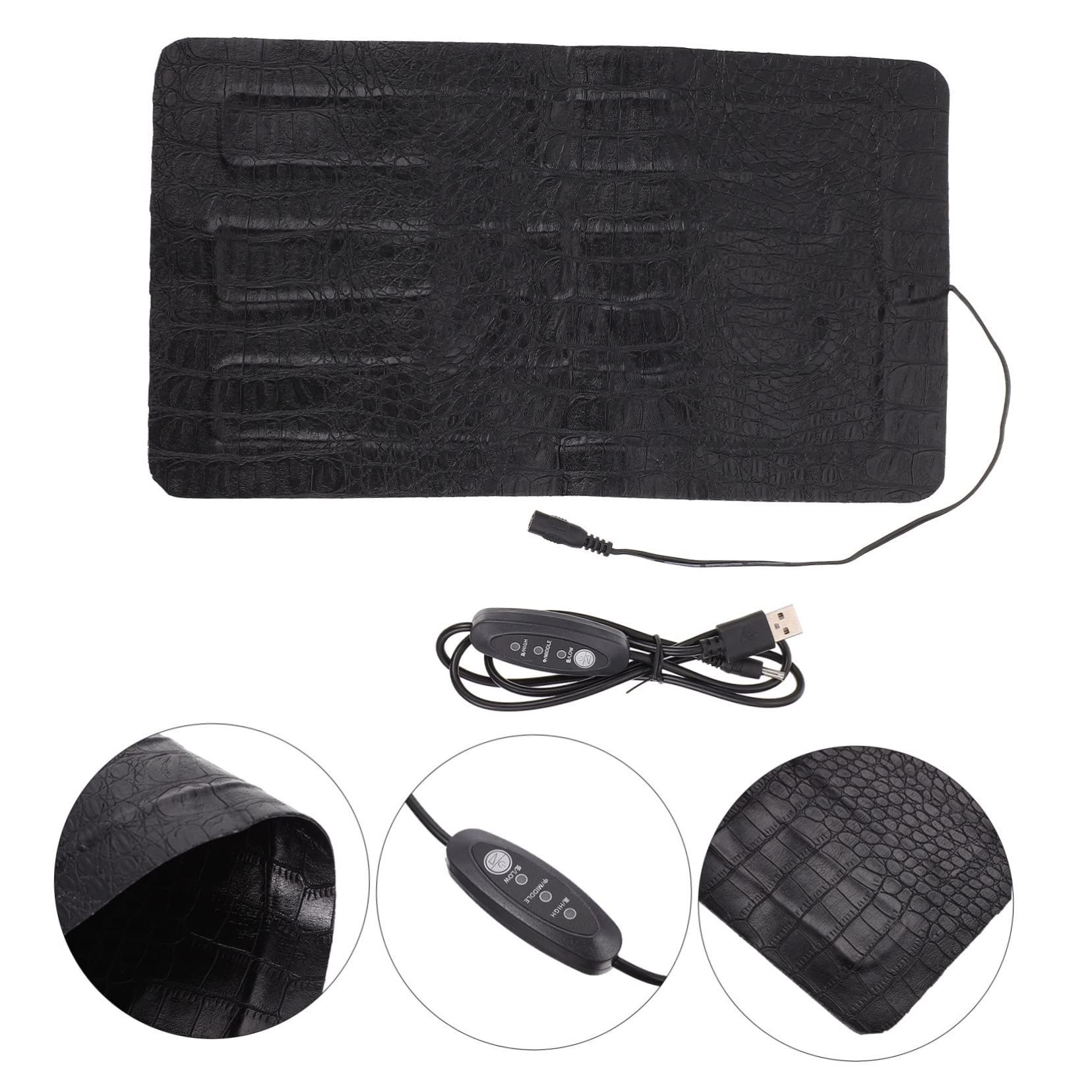 Almohadilla Térmica Eléctrica para Reptiles y Mascotas Pequeñas, 3 Niveles de Temperatura, Cuero Antimordeduras, Tamaño 33x18 Cm, Uso en Terrarios Aire Libre, Adecuado