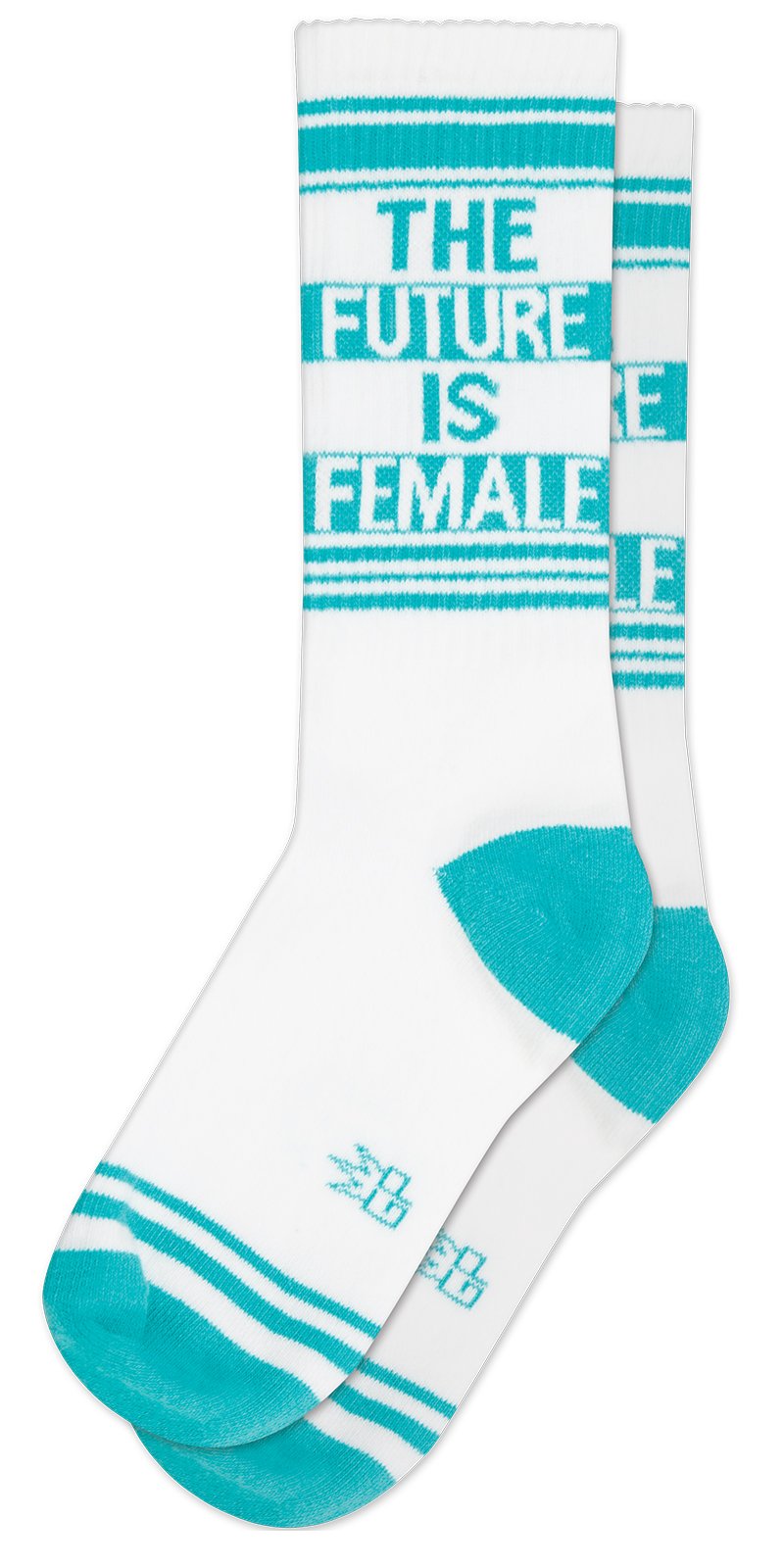 Gumball PoodleTHE FUTURE IS FEMALE Socks by Gumball Poodle: Make A Statement, Unisex Gym Sock: Teal and White