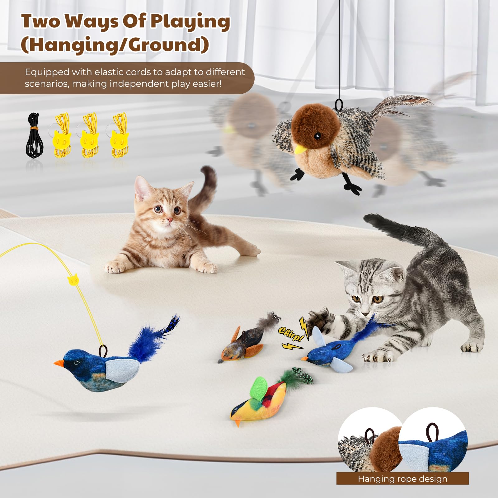 4 PCS Juguetes Interactivos Gatos Pájaro Volador, Juguete Gatos Electrico Gorrión con 3 Juguetes Pajaros Pequeños de Hierba Gatera, Juguete Automático Recargable para Gatos Interior con Control Remoto