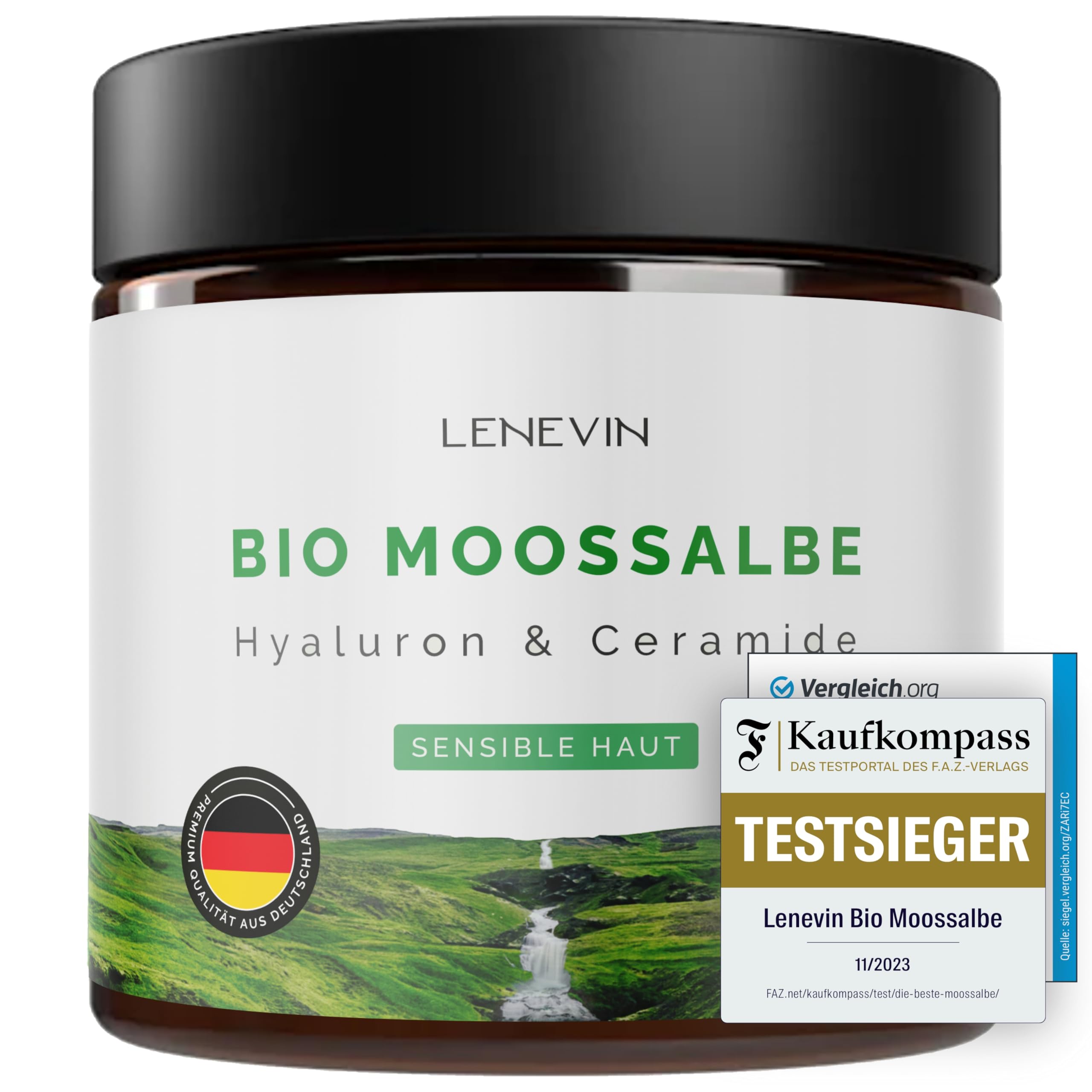 Crème BIO à la Mousse Contre les Rides - MEILLEUR PRODUIT F.A.Z. Guide 23 & Vergleich.org 22/23 - Cosmétique Naturelle, 4% Mousse Islandaise, Hyaluron, Céramides, Fabriqué en Allemagne, végan