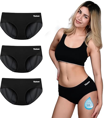 TIICHOO Ropa interior de período para mujer, de flujo pesado, suave, absorbente, para período, ropa interior a prueba de fugas