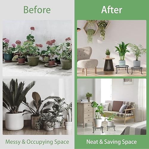 Miniatura 5 de Paquete de 5 soportes de metal para plantas, soportes resistentes para macetas múltiples plantas de interior, soporte redondo para macetas de hierro