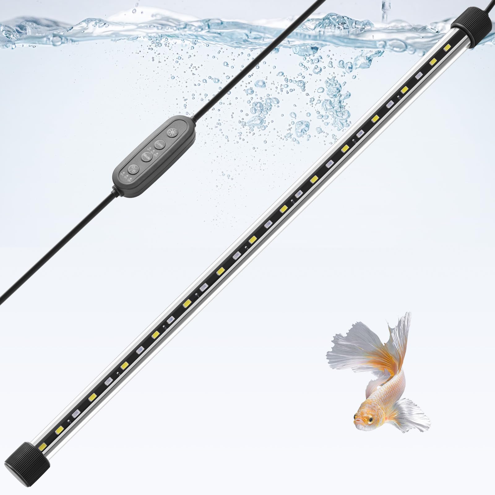 Fedour Blue 38Cm Submersible Aquarium Led Light, 24/7 Mode Fish Tank Light With Timer&10-Level Brightness, 3 Colors & 3 Lighting Modes Light For 40-55Cm Fish Tanks