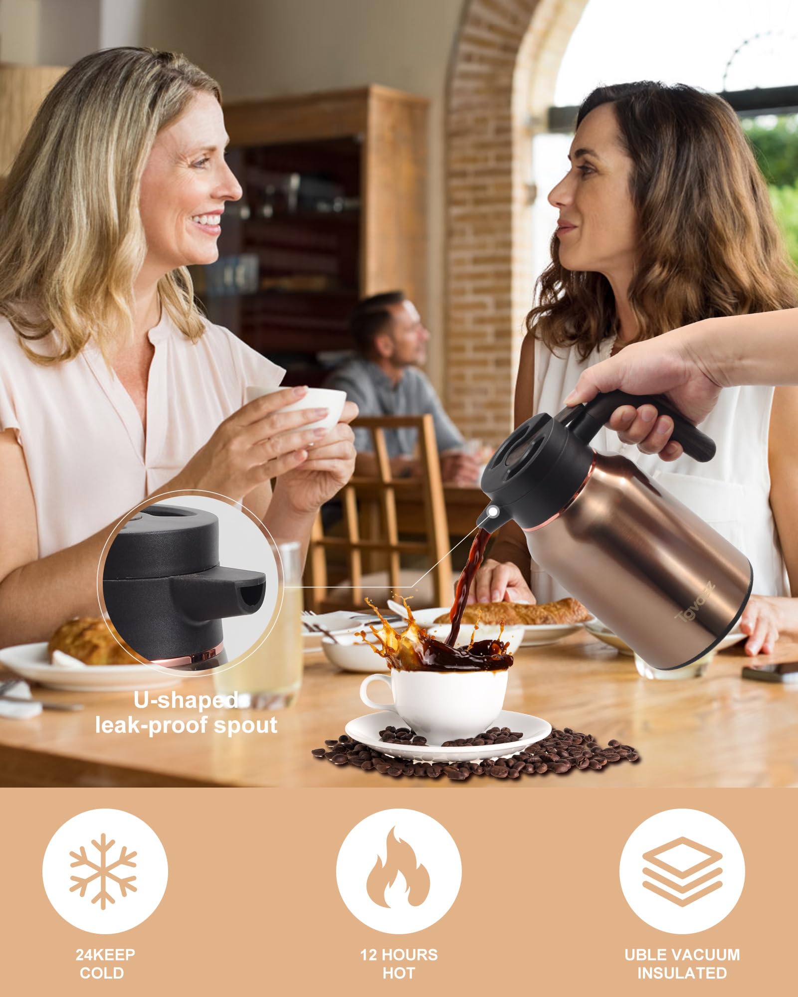 Jarras para líquidos calientes, 2 jarras de café térmicas aisladas al vacío de acero inoxidable para mantener el calor durante 12 horas, dispensador de café de 1.5 litros (dorado/dorado)