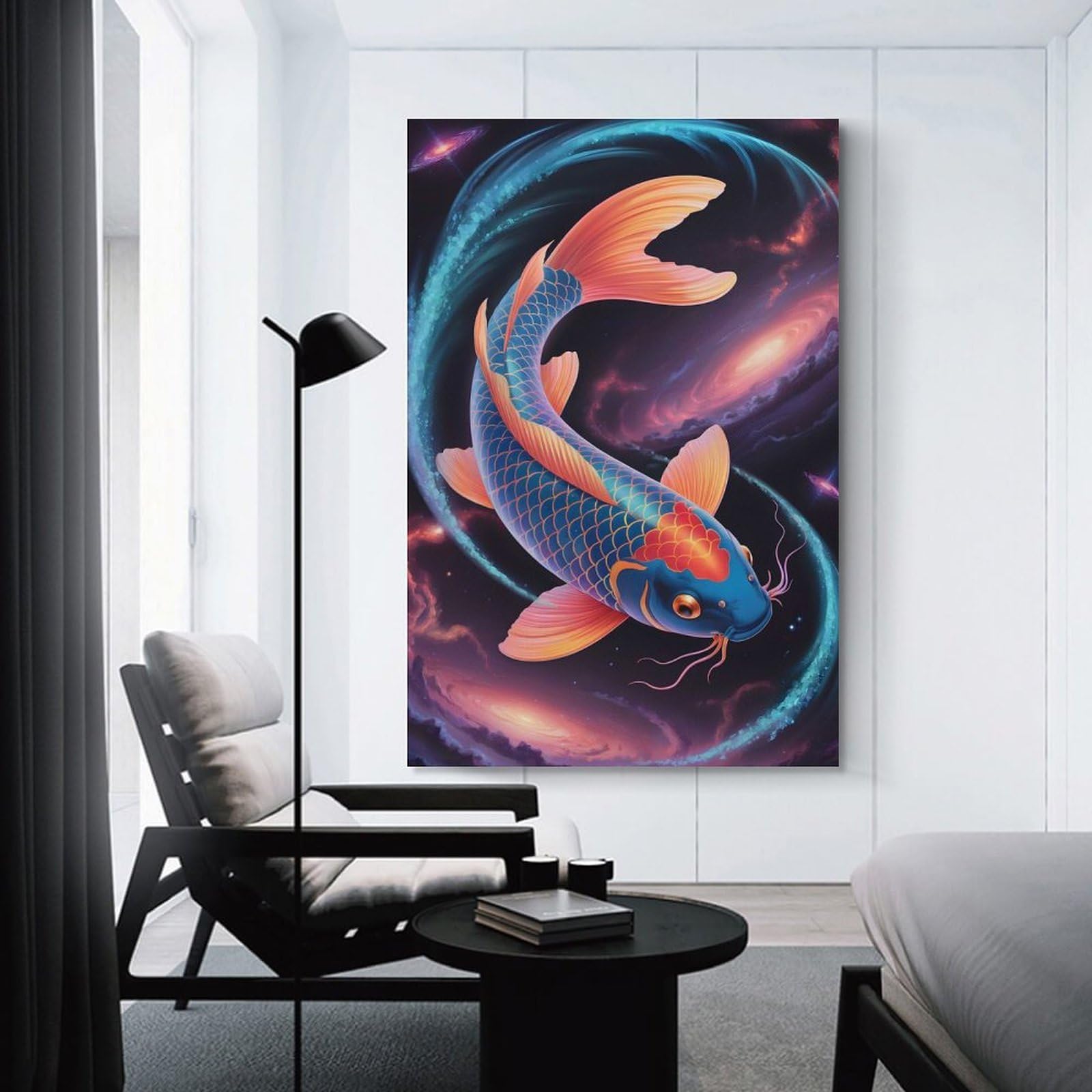 Junmoney Unframe-Style-18 Wall Art Print Cosmic Koi Fish, 20X30inch(50X75cm), For Living Room, Bedroom Or Home Office, Thoughtful Wall Decor For Art Lovers