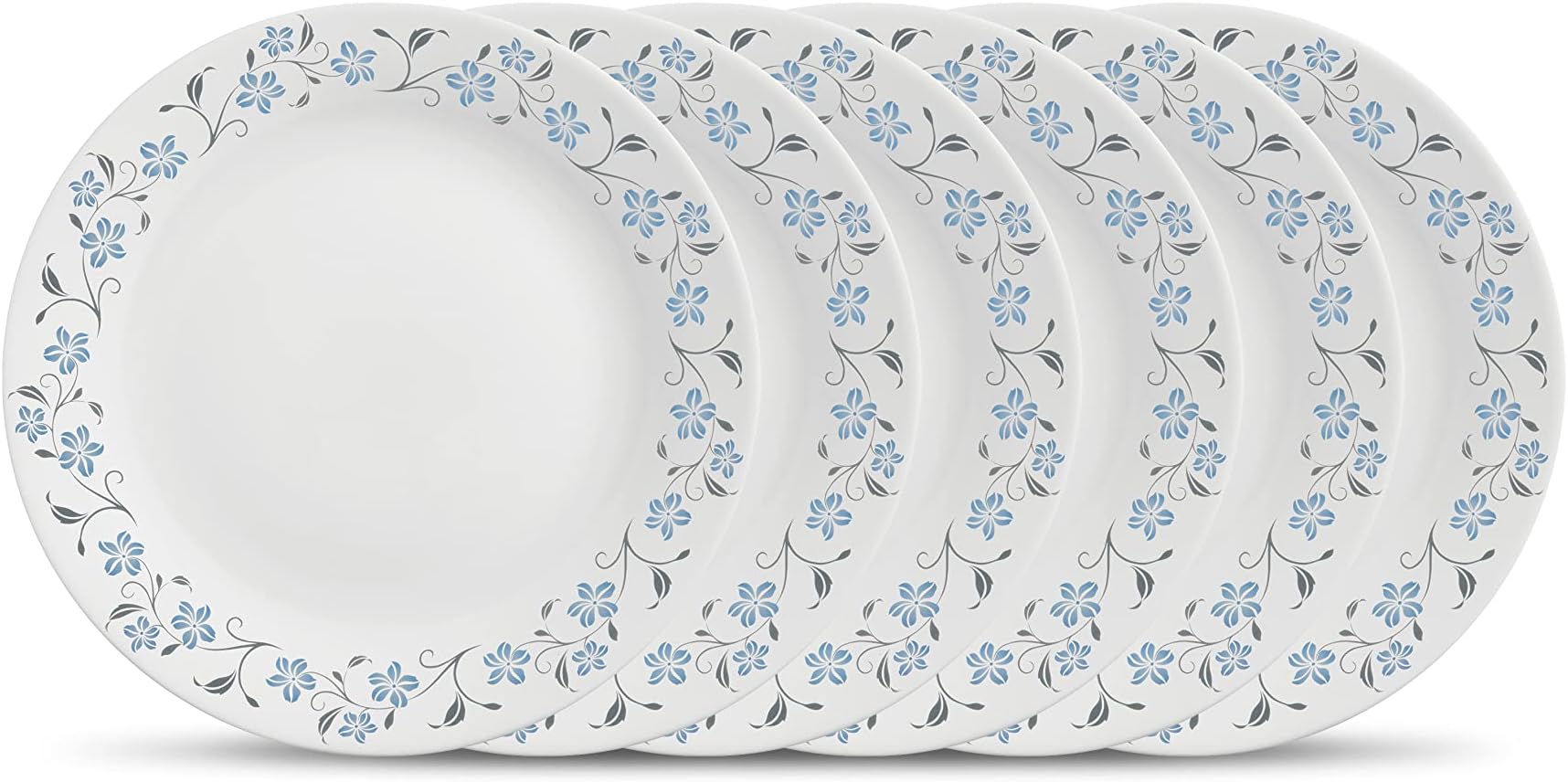 La Opala Diva, Ivory Collection, Opal Glass Quarter Plate Set 6 pcs, Grace Blue, White, Standard