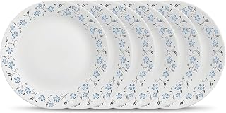 La Opala Diva, Ivory Collection, Opal Glass Quarter Plate Set 6 pcs, Grace Blue, White, Standard Price In India