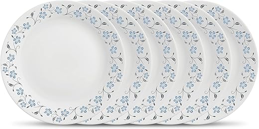 La Opala Diva, Ivory Collection, Opal Glass Quarter Plate Set 6 pcs, Grace Blue, White, Standard