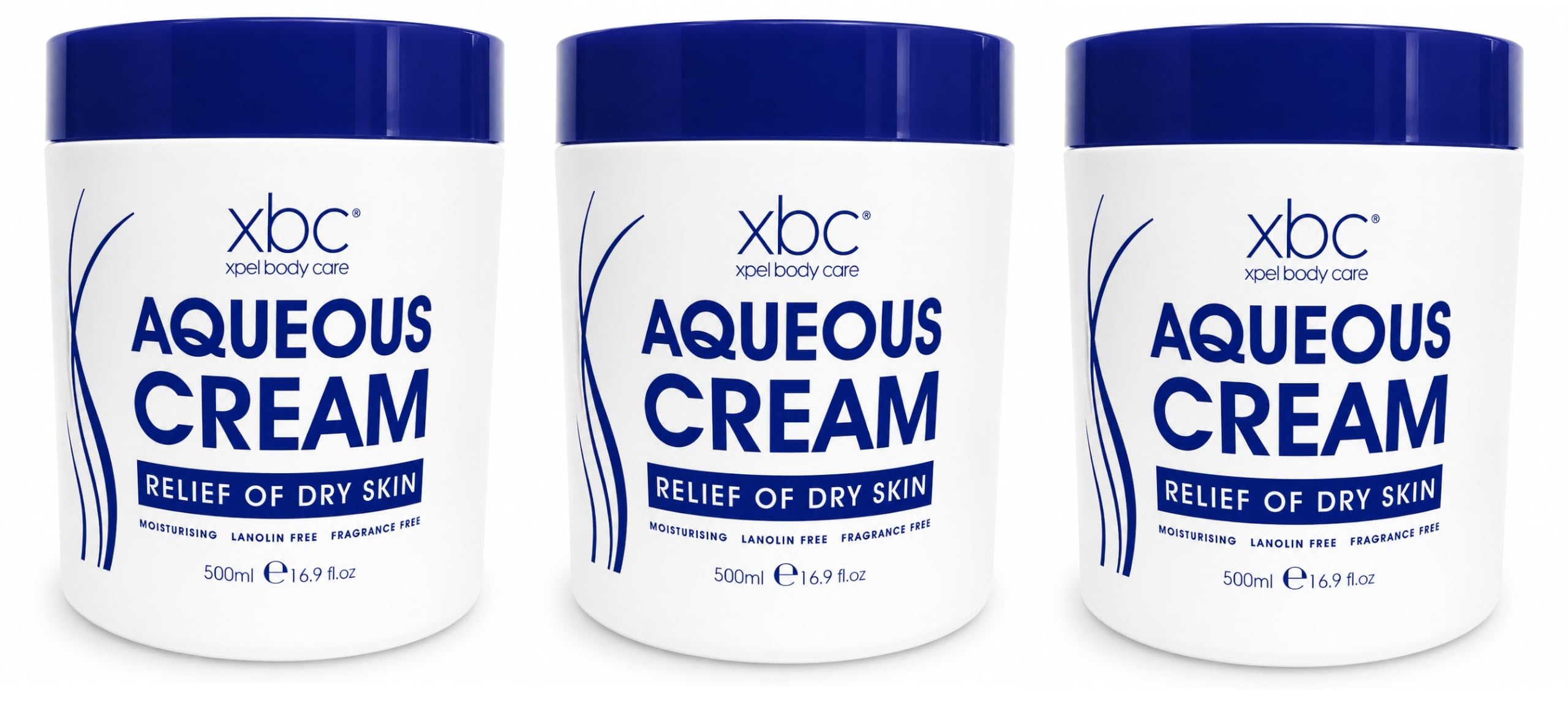 3 x 500ml XBC Aqueous Cream Emollient Large Tub Relief for Dry Skin