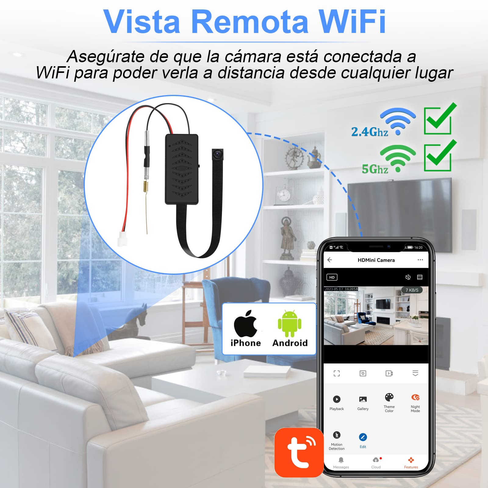 Cámara Espía WiFi, Mini Camara Oculta 5G, Inalambrica Camaras Espias Ocultas 1080P HD Larga Duracion con Detección De Movimiento Vigilancia, Sin Visión Nocturna