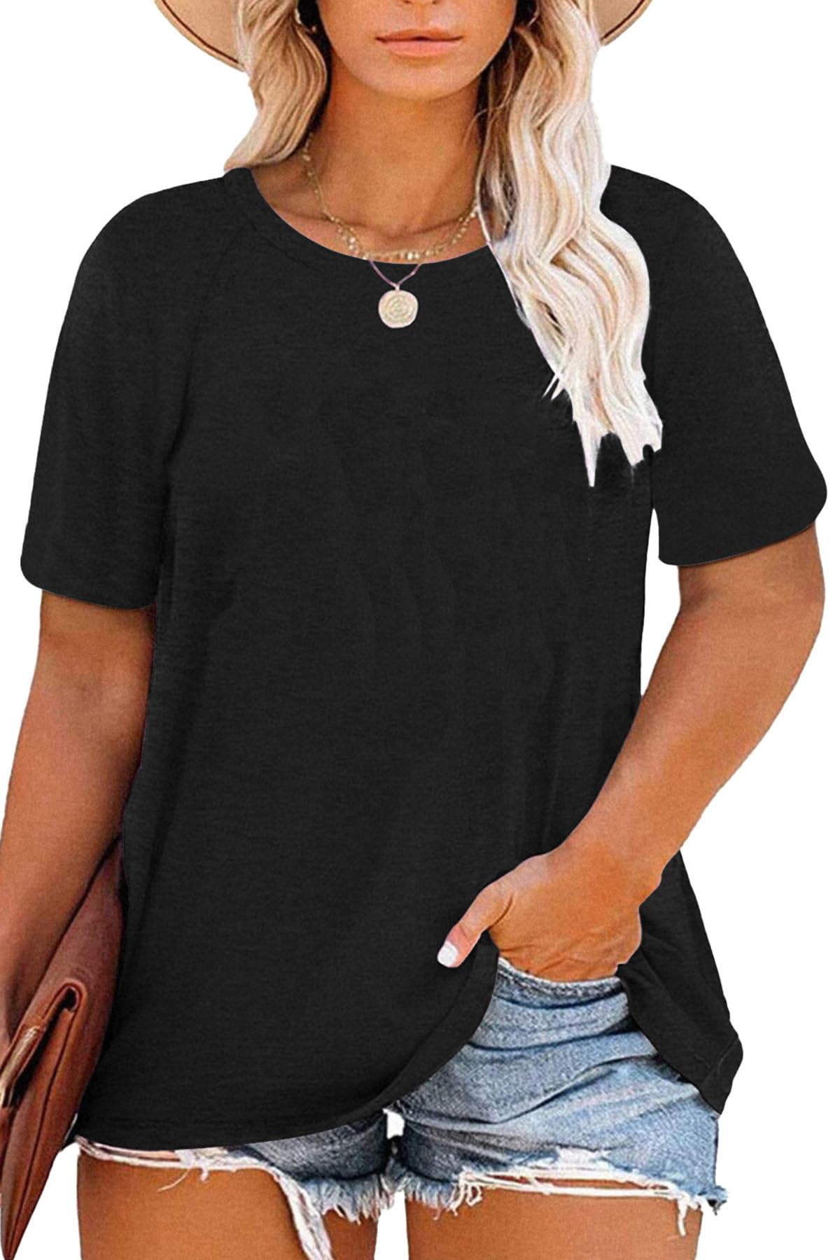 FANGJIN Mujer Tallas Grandes Camiseta Verano Manga Corta Cuello Redondo Parte Superior Holgada Mujeres Casual Suelta Tops Elegante Blusa