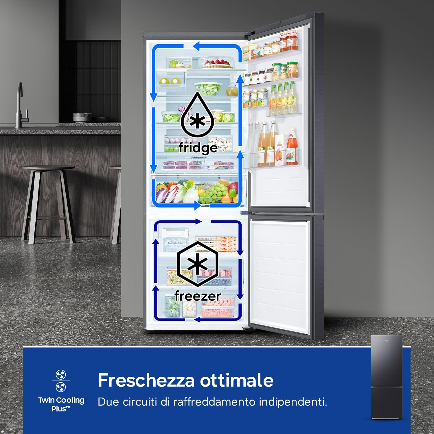 Samsung Frigorifero Combinato F1rst 75 AI RB53DG706AB1/EF, Wifi, Largo 75cm, Twin Cooling Plus, Metal Back, Total No Frost, 538 L, LxAxP: 75,6 x 203 x 71,1 cm, Antracite
