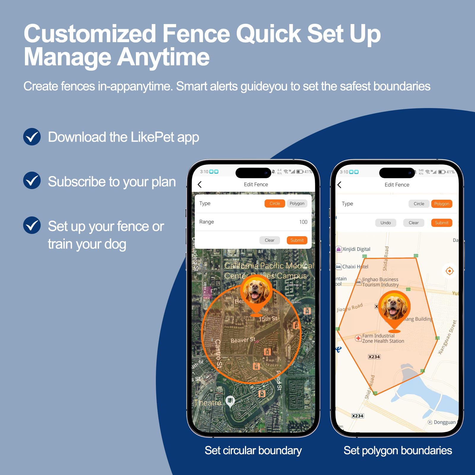 GPS Electric Dog Fence, Wireless Dog Fence, Subscription-Based System, Portable Fence for Outdoor Use, Rechargeable Waterproof Silicone Collar Adjustable for Dogs - image 5