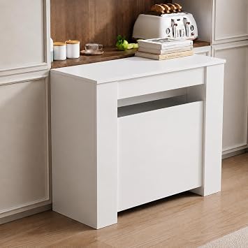 Extendable Dining Table, Transformer Console Table for 1-12 People, Space Saving Dining Room Table for Homes, Apartments, White