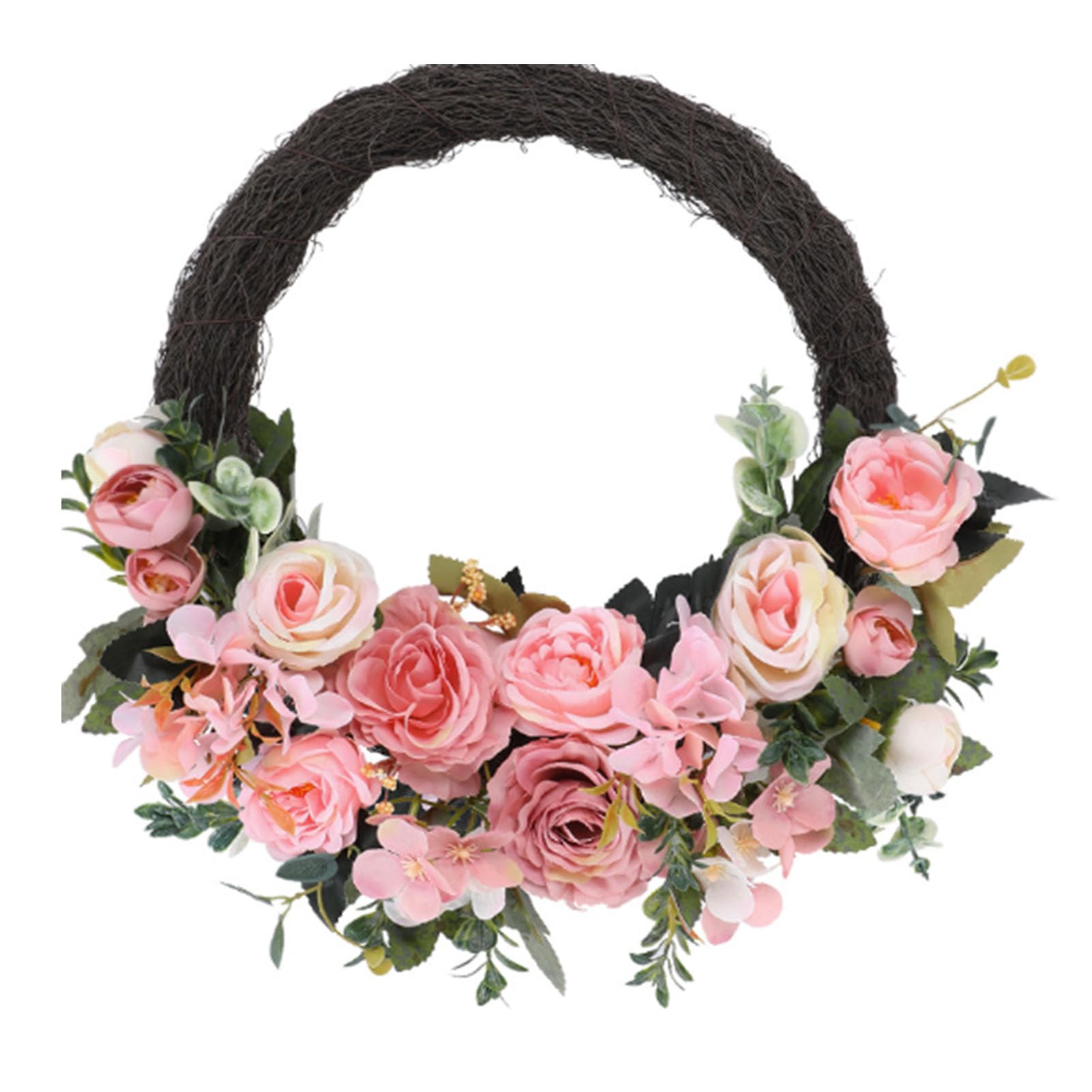 Ghirlanda Primaverile Artificiale con Fiori, Decorazione Primaverile Ed Estiva per Pasqua, Rose Rosa Realistiche, Decorazione da Appendere Alla Porta per Interni Ed Ester (Ghirlanda di rose