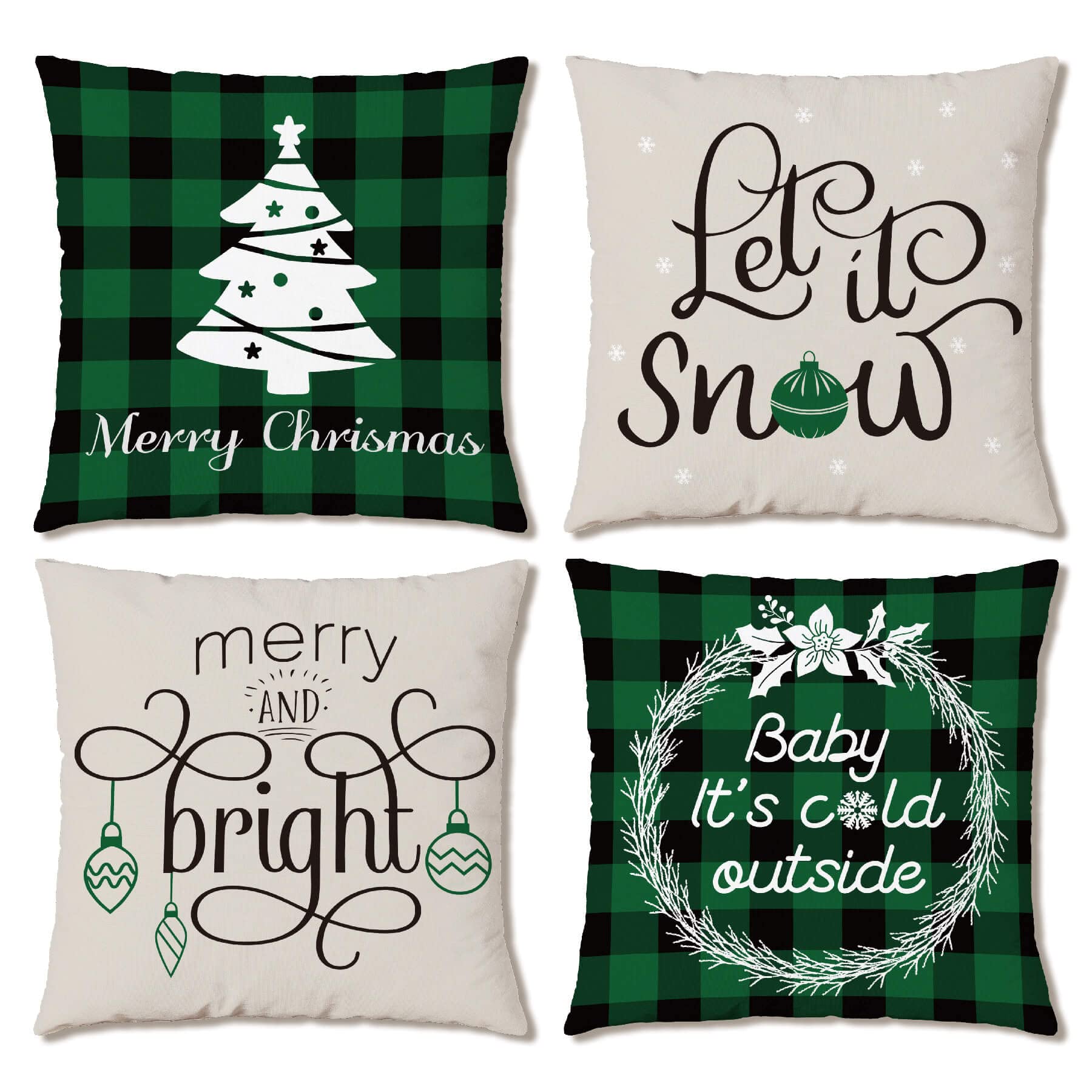 Christmas Pillow Covers 18x18 Set of 4,Xmas Decorative Cushion Case