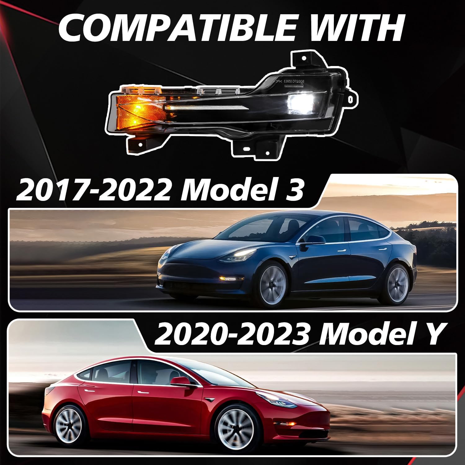 Led Fog Lights Drive Side Fog Lamps Compatible with 2017-2023 Tesla Model 3 & 2020-2024 Tesla Model Y Fog Light Assembly Driver/Left Side 1077391-00-D, 1077391-00-E, 1077391-00-F 1077391