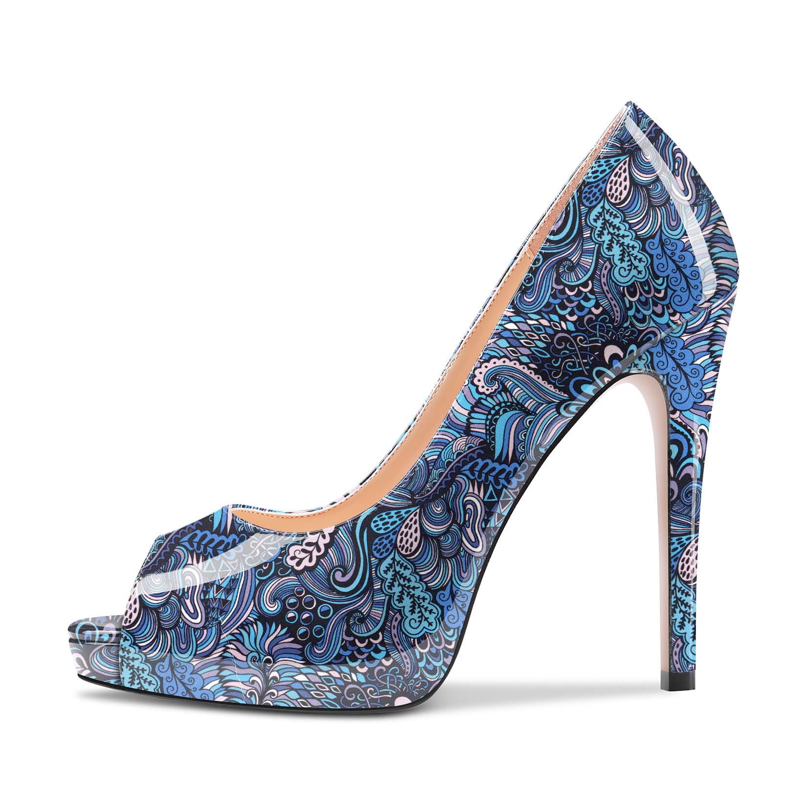 Aachcol Femmes Plate-Forme Aiguille Haut High Talon Heel Escarpins Slip-on Ouvert Bout Dress Chaussures Bureau Party Mariage Vernis 13 CM
