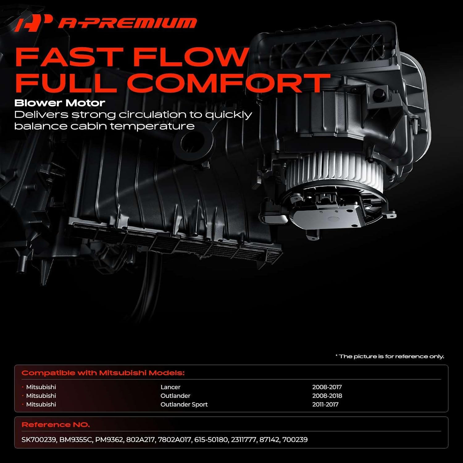 a-premium front hvac heater blower motor compatible with mitsubishi lancer 2008-2017, outlander 2008-2018, outlander sport 2011-2017, with fan cage