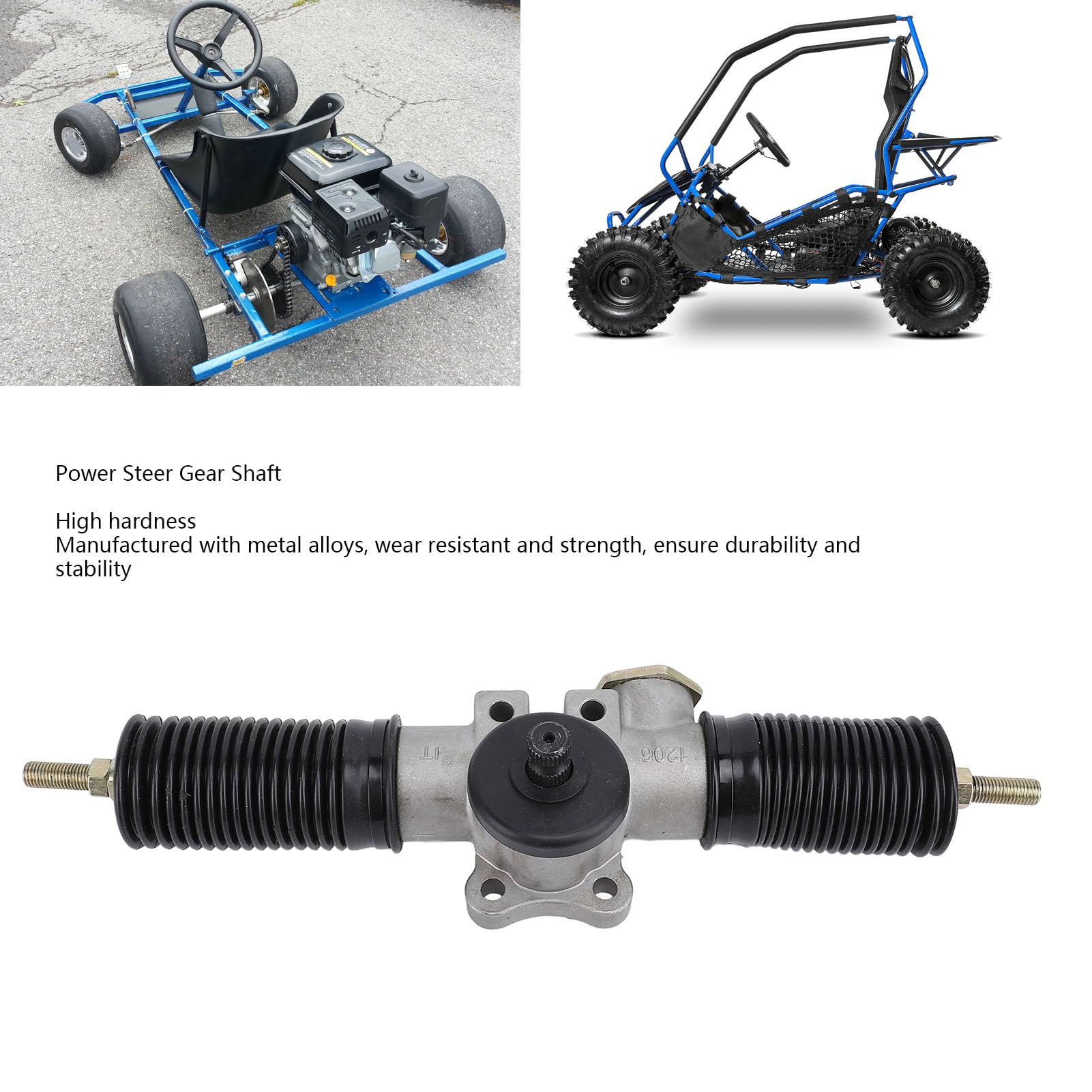 Eje de dirección, 30 dientes, 360 mm, conjunto de dirección asistida, apto para karts, ATV, UTV, quad, drift, triciclo, eje de dirección de aleación metálica, conjunto de caja de