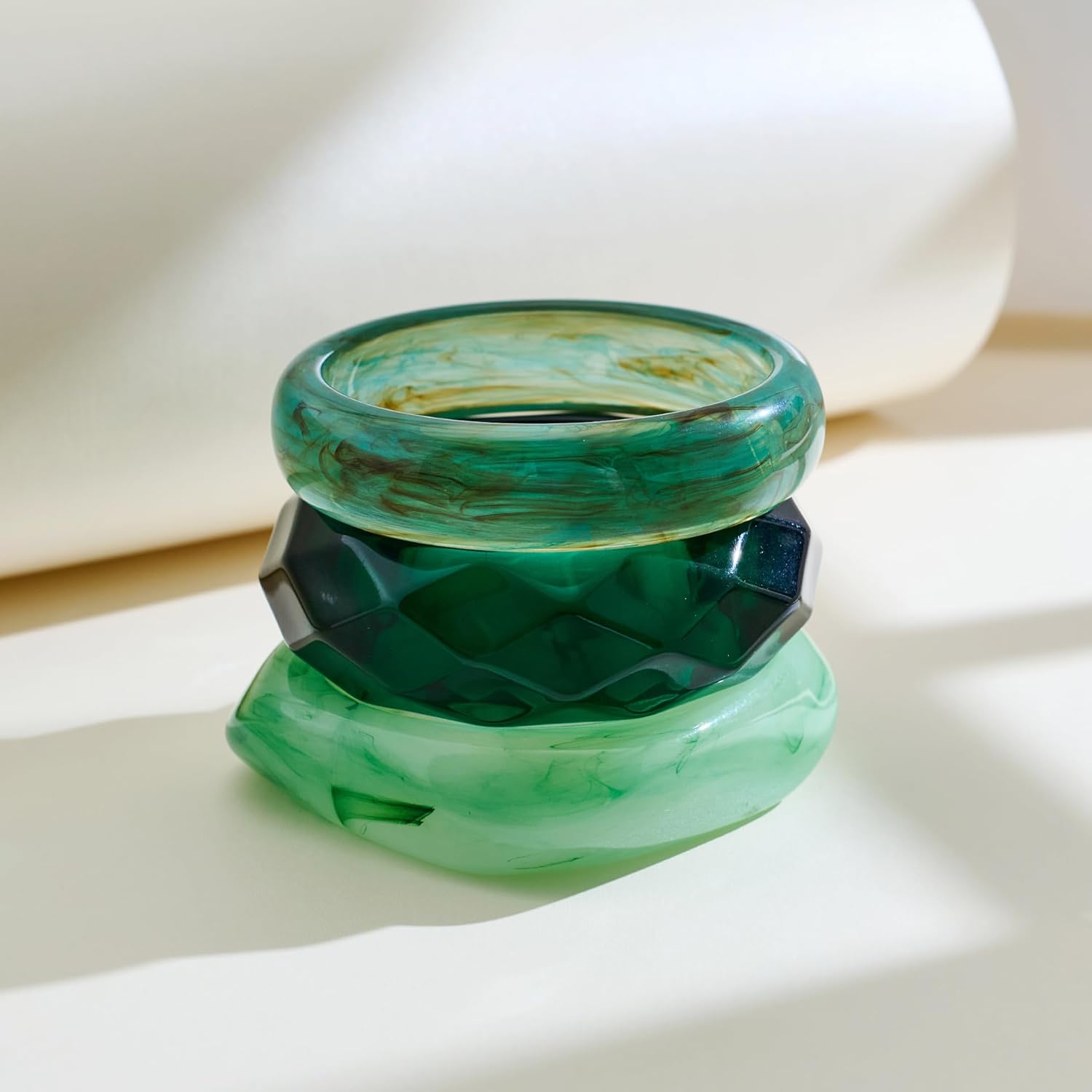 3PCS Colorful Acrylic Resin Bangle Bracelet for Women Boho Geometric Acetate Plate Bracelet Trendy Christmas Jewelry - Image 7