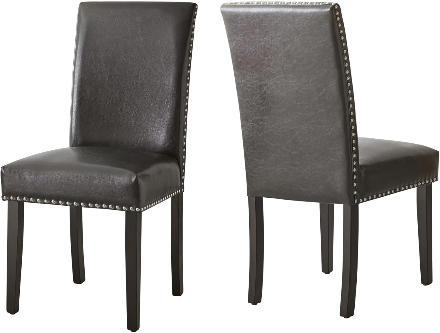 Steve Silver Furniture Verano Upholstered Gray Side Chairs, Set of 2, Contemporary Styling, Nailhead Trim, Memory Foam Seating, Dining Room, Kitchen, 23" D x 19" W x 39" H, Black