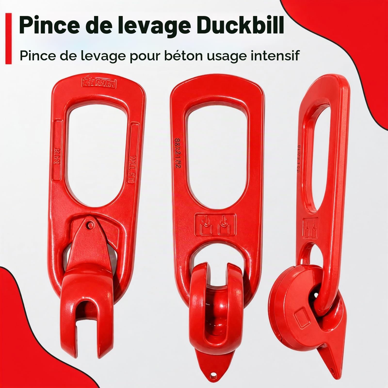 BDHDHWEFE Pince de levage robuste pour coffrage en béton, acier haute résistance, charge nominale de 2,5 kg (2,5 T) – Crochet de levage de construction avec verrou – Pinces de levage robustes pour