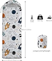 Vista 3 de Saco de dormir para niños y niñas, estampado de nave espacial de dibujos animados, ligero, cálido, portátil, para exteriores, interior, impermeable