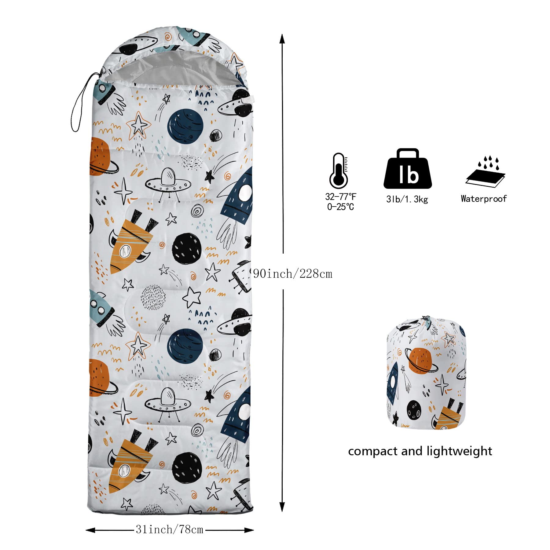 HOSIMA Saco de dormir para niños, niñas, impermeable, para camping, senderismo, exterior, viajes, caza, con bolsas de compresión