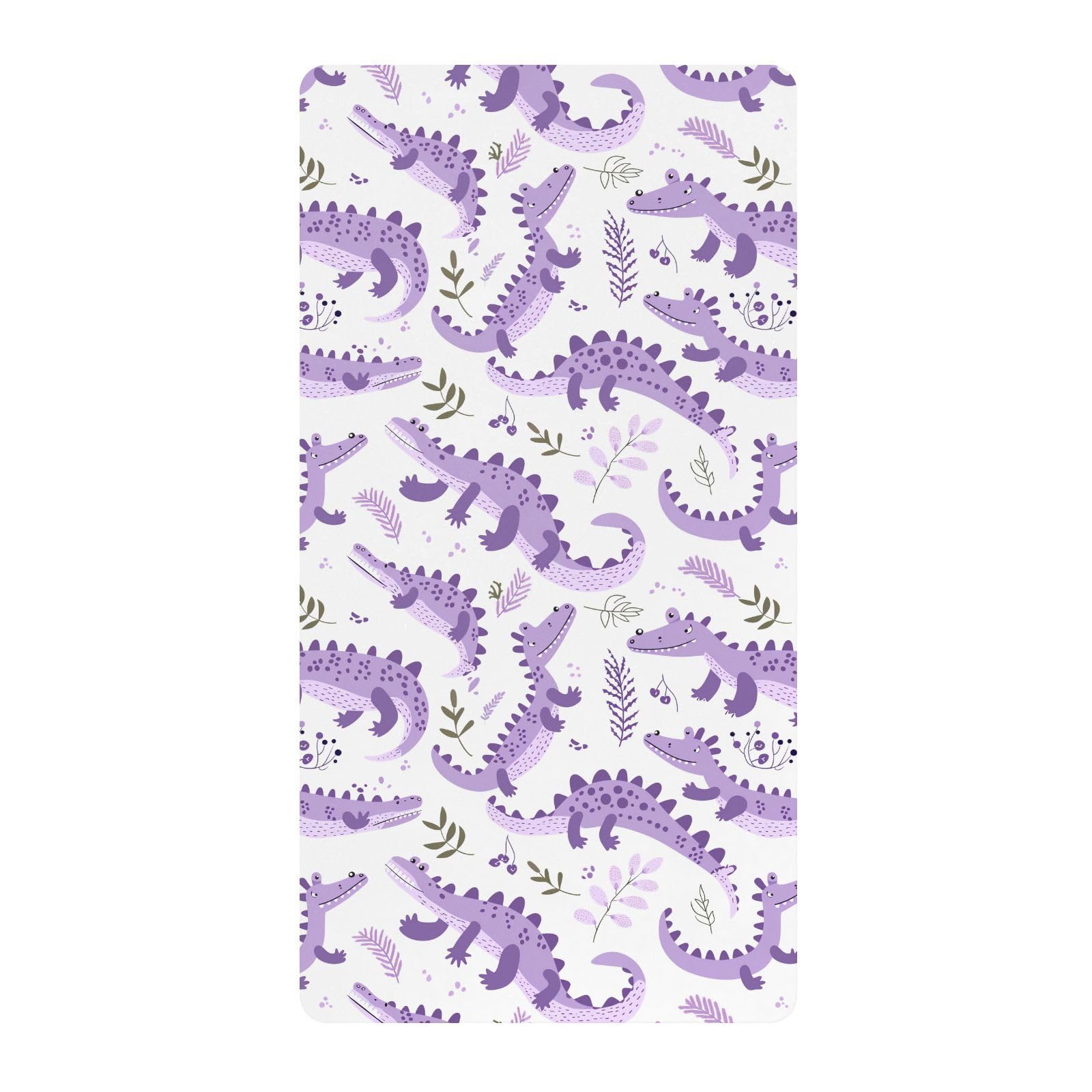 Sábanas de algodón para cuna de bebé, diseño de cocodrilos de lavanda animal, funda de cama suave para decoración de guardería, 1 paquete de sabanas para cuna