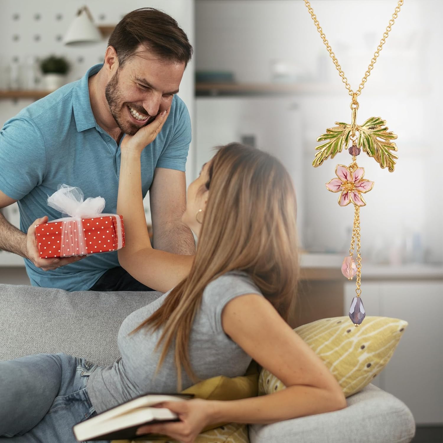 Floral Tassel Necklace for Women,Enamel Leaf Pendant Dangle Jewelry Gift for Wife, Mother - Anniversary & Birthday Gift Set - Image 4