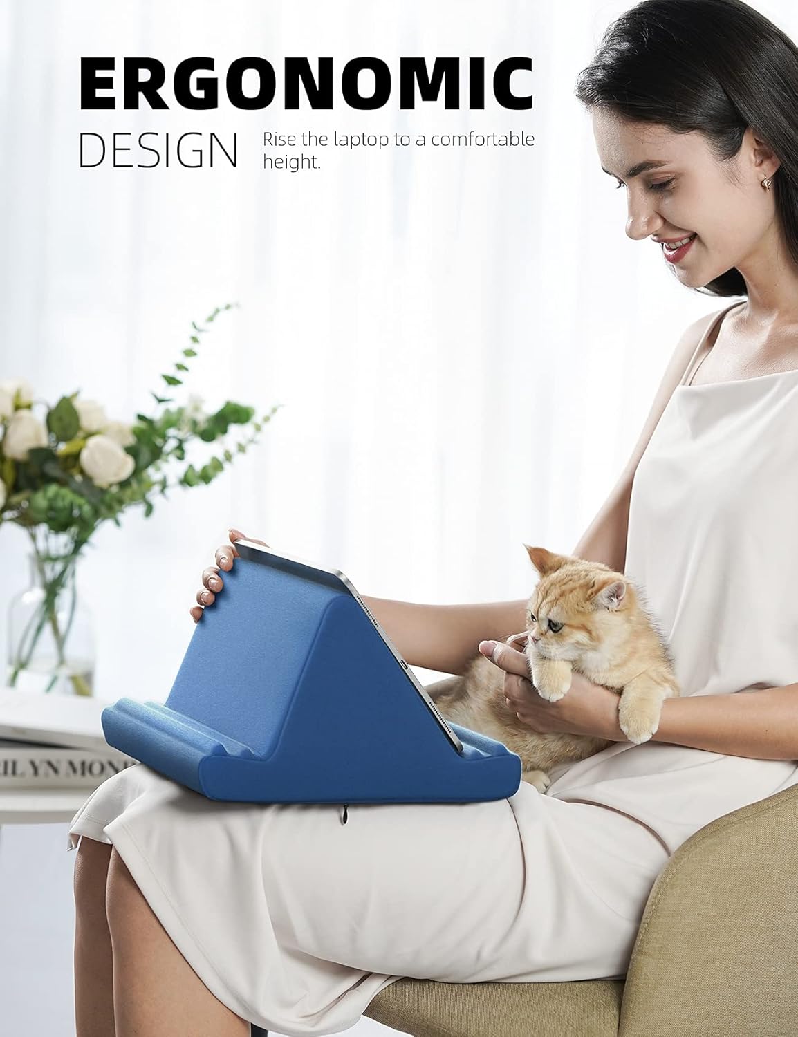 Lamicall Tablet Pillow Holder, Pillow Soft Pad - Bed Tablet Stand for Lap with Pocket & 4 Viewing Angles, for iPad Pro 11, 10.5, 12.9 Air Mini, Kindle, 4-13" Devices, Royal Blue