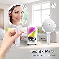 Vista 3 de D Espejo de mano con mango de 3.9" de ancho x 8.3" de largo Espejo de mano pequeño de doble cara Espejo de aumento 1X 2X, Espejo de maquillaje
