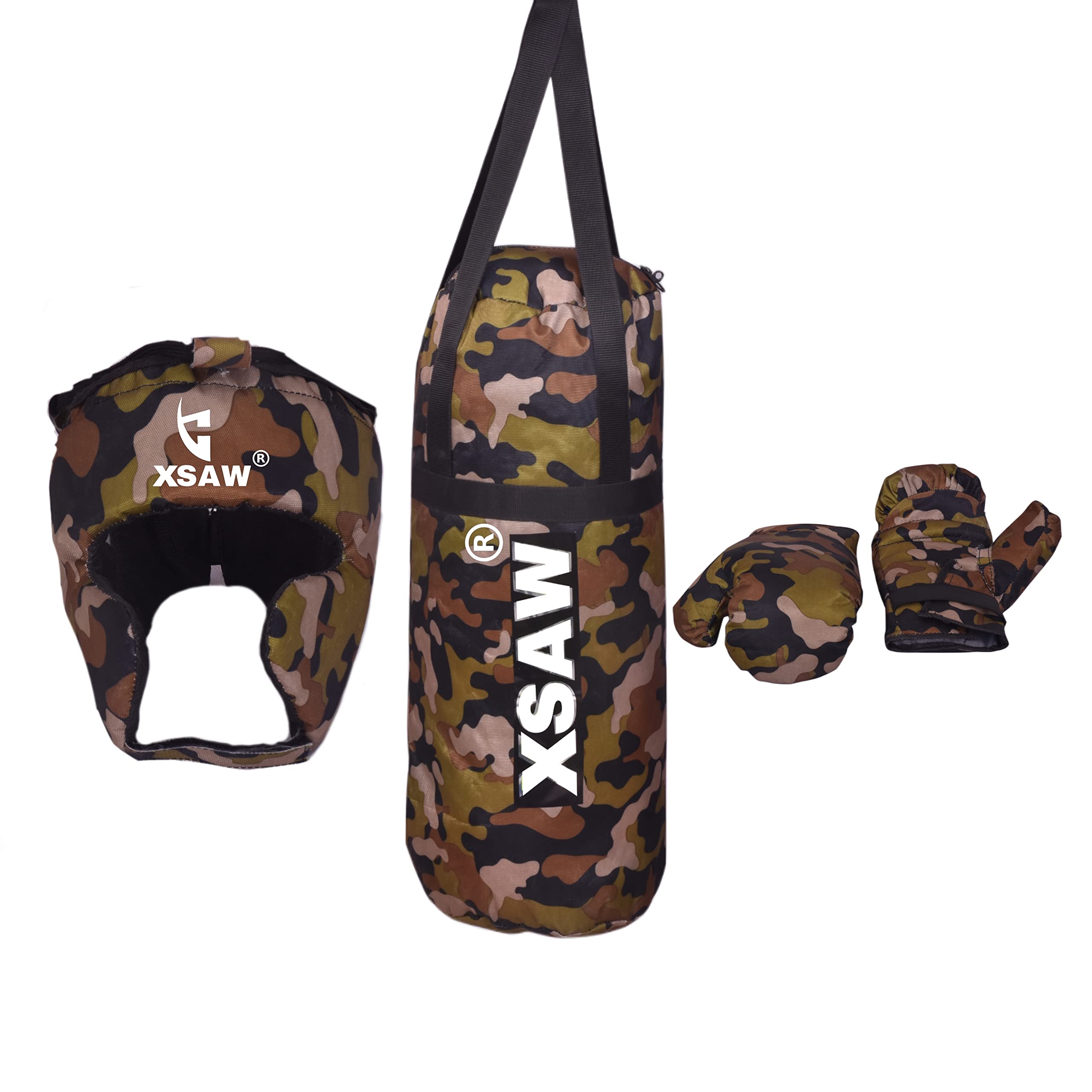 XSAW Kids Junior Boxing Set | Camo-Army Painted | for 4 to 12 Years Kids | 2 Boxing Gloves, 1 Head Guard &1 Punching Bag | Ideal for Home Play and Kids, Filled Boxing Kit, Boxing Training (B0BP2G4Z7F) Amazon Price History, Amazon Price Tracker