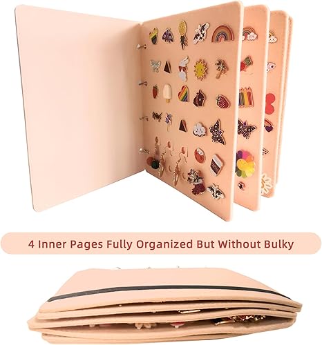 Vista 2 de Winmany Organizador de joyas de fieltro, broche de libro, tablero de colección, 120 ranuras, aretes, collares, anillos, bolsa de almacenamiento