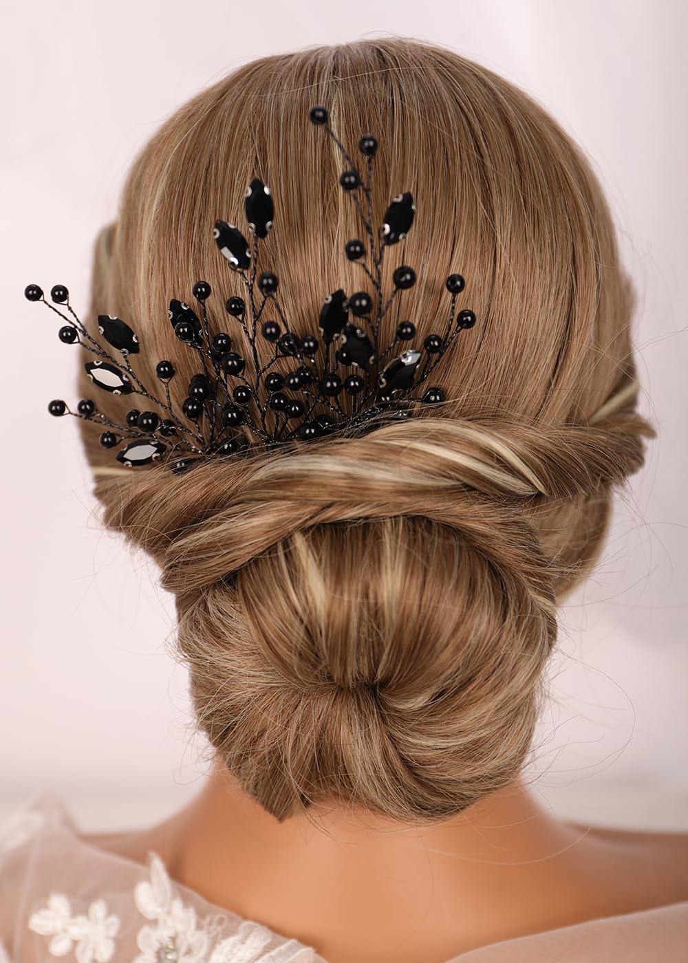 Kercisbeauty 3pcs Vintage Handmade Black Beads Long Hair Pins for Women Girls Wedding Bridal Hair Accessories for Halloween Party Prom - Image 2