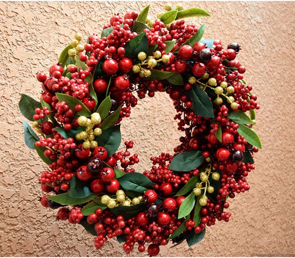 OLOTU Realistico Bella Ghirlanda Natalizia creatività Ghirlanda Invernale Bacche Artificiali Ghirlanda Porta d'ingresso Decorazioni Natalizie per la casa Fatto a Mano