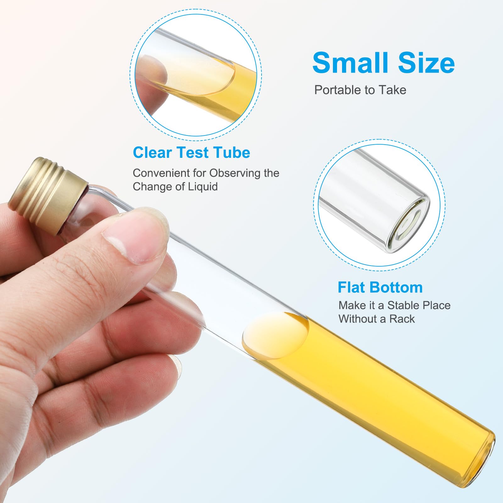 PATIKIL Tubos de Ensayo de 25 ml, 50 Unidades Tubos de Ensayo Redondos de Vidrio Transparente de 5.71x0.71 Pulgadas con Tapa de Aluminio para Almacenamiento de Cuentas, Dulces