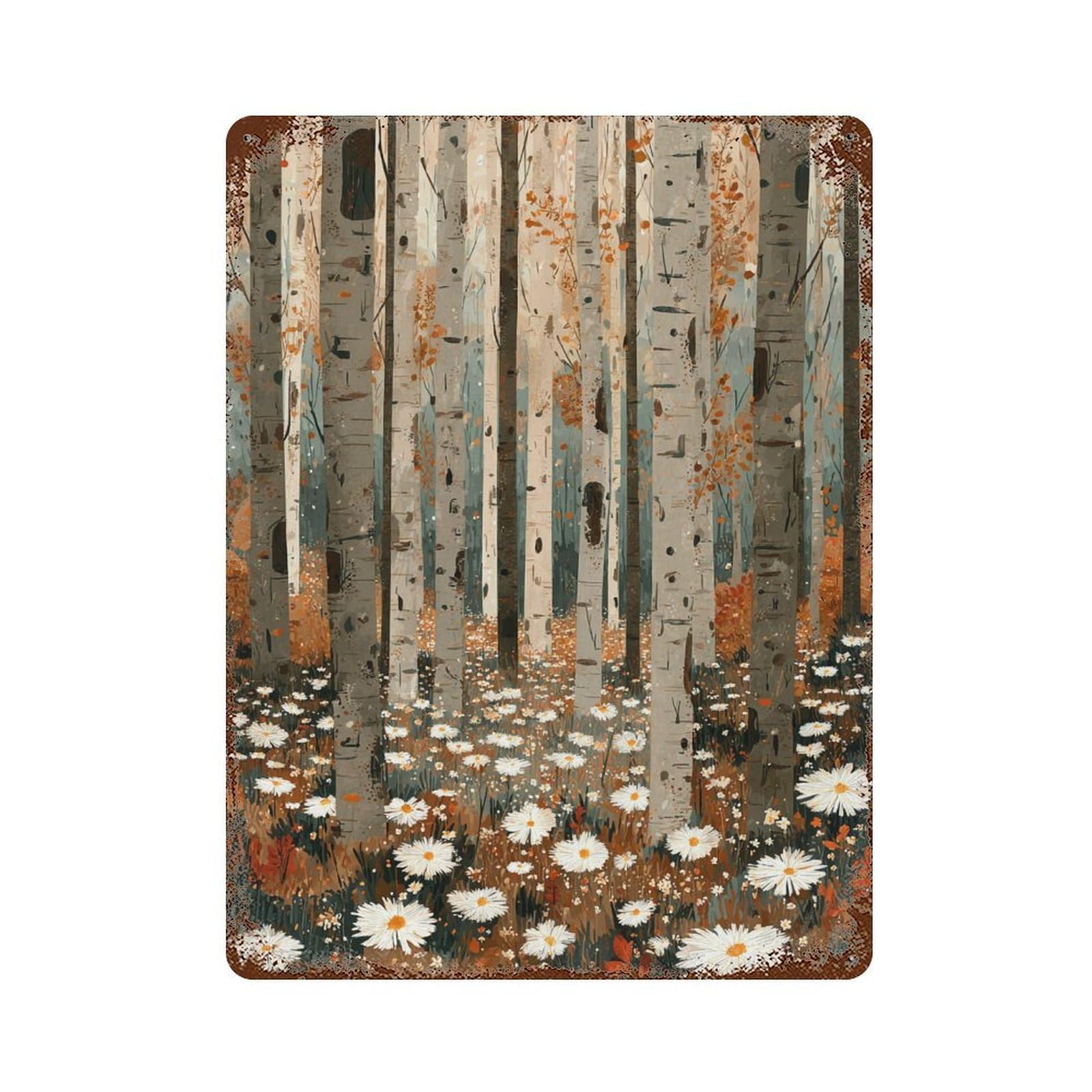 Rusty Metal Tin Sign with Autumn Birch Forest Scene-1 Design 15.7"x11.8", for Shed, Workshop And Garage Wall Decor, Classic Wall Plaque