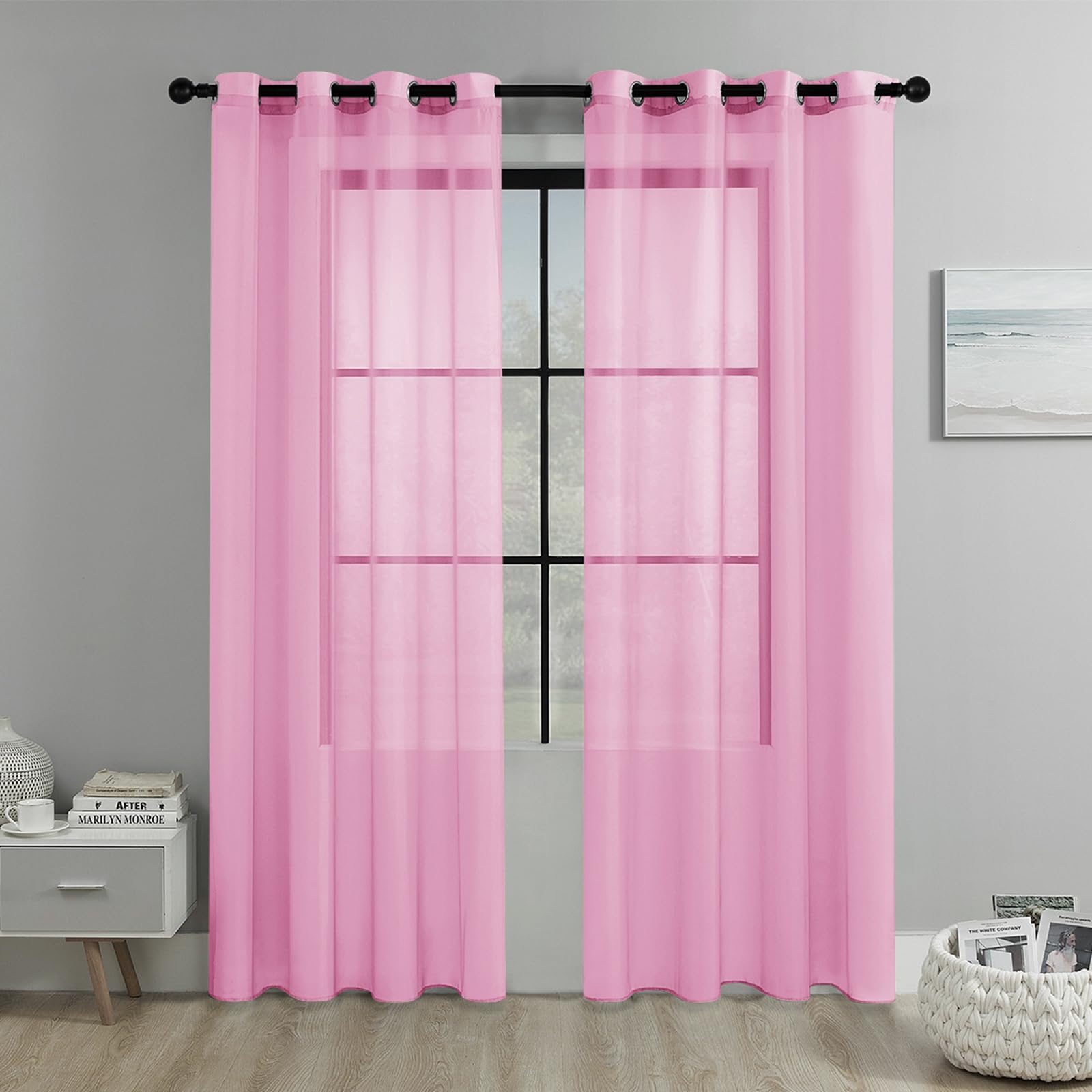JIXINHEKEJI 2 Panels Sheer Curtains, Grommet Top Light Filtering Voile Drapes, Wrinkle Resistant Window Curtain For Bedroom Living Room(Size:100x200cm / 39"x79",Color:Pink)