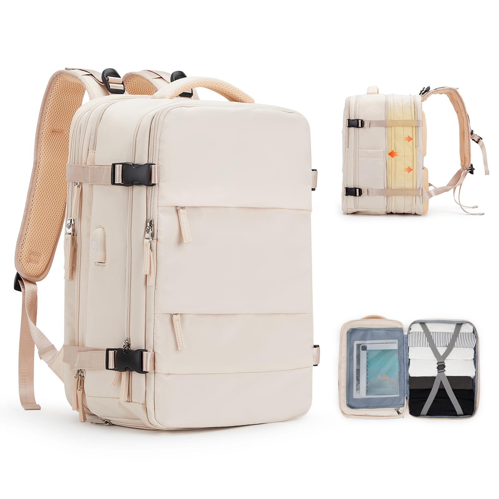 SZLX Zaino da viaggio grande da donna da escursionismo sportivo da esterno impermeabile da scuola casual laptop da 14 pollici con porta di ricarica USB scomparto per scarpe