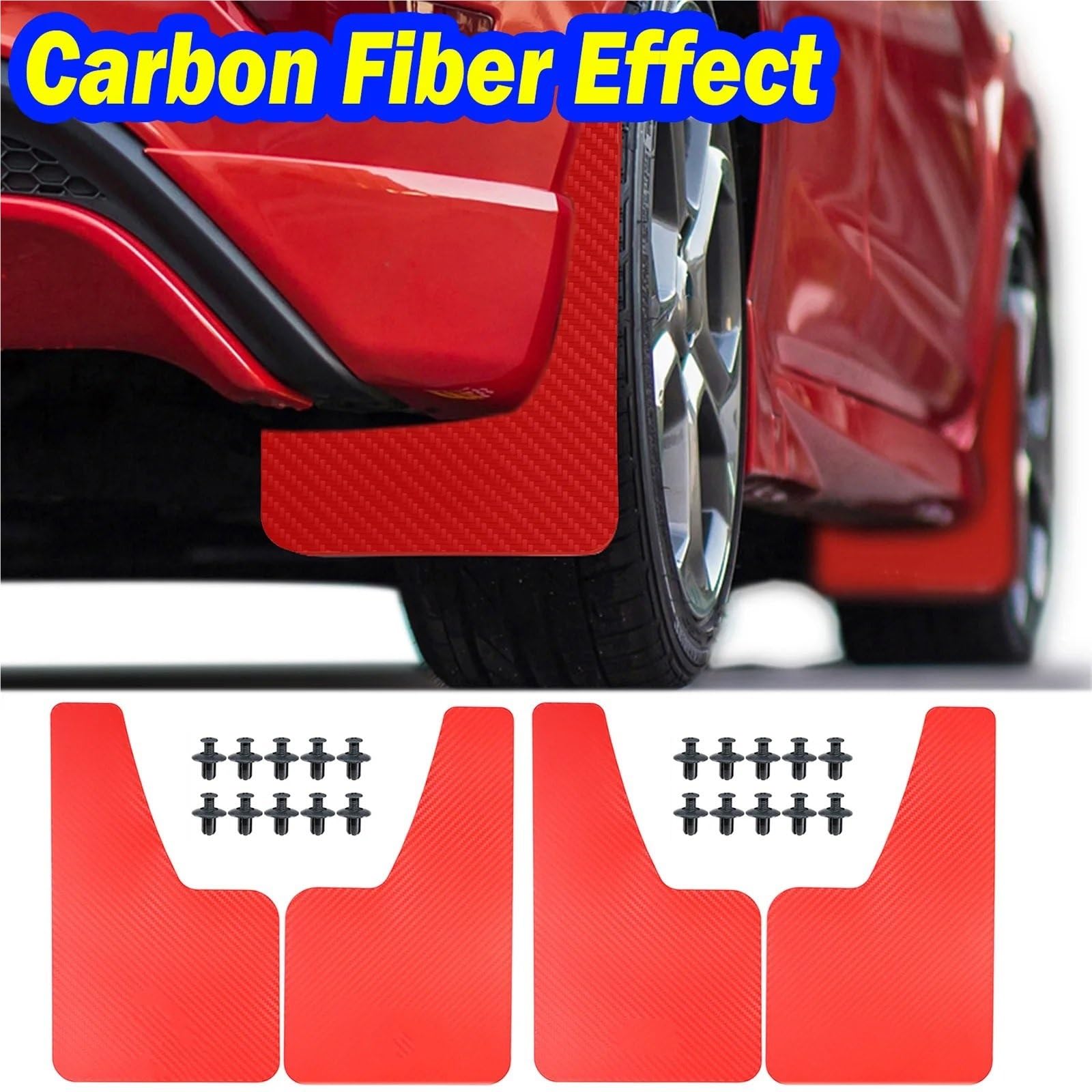 Chlapacze samochodowe Samochód Auto RED Carbon Fiber Effect Splash Guards Mud Flaps Formowane błotniki Fender Cover Front Accessories Van Chlapacze samochodowe(4pcs Red)