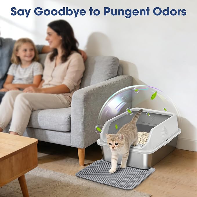 Arenero para gatos de acero inoxidable con tapa pequeña miniatura 7