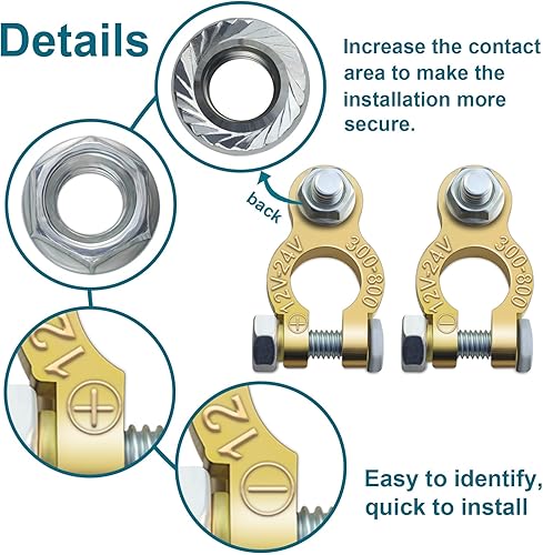 Miniatura 5 de ZONBANG Conectores de terminal de batería, 4 terminales de batería positivos y negativos, conector de terminal de batería de automóvil de