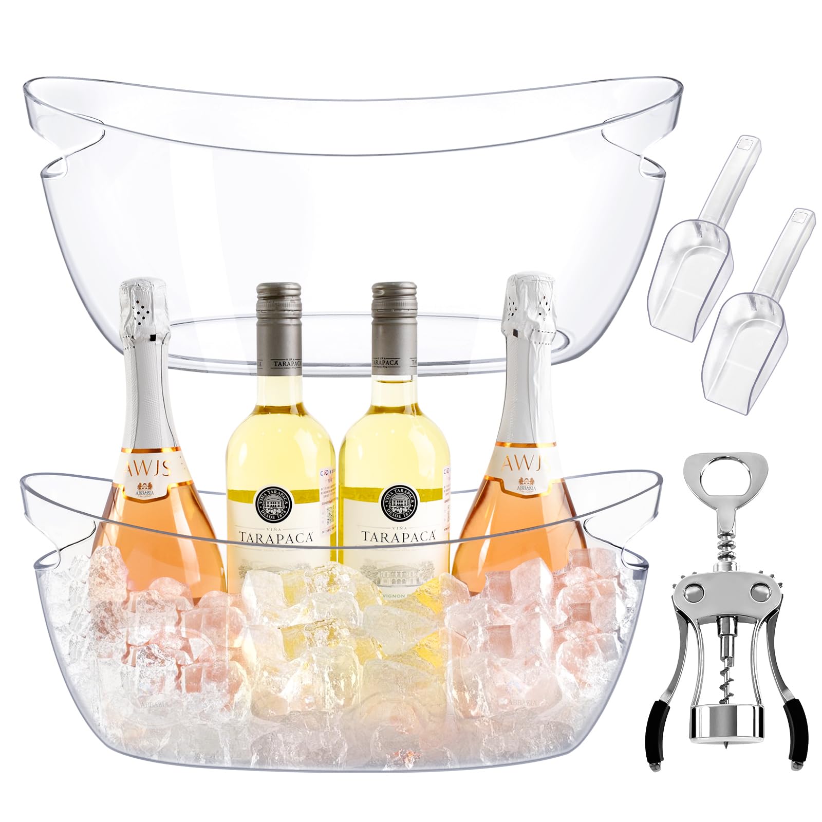 Ice Buckets for Parties 2 Packs,Ice Bucket with Scoops&Metal Wine Bottle Opener,Clear Acrylic Ice Champagne Buckets Tub for Parties,Mimosa Bar