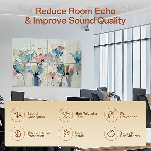 Miniatura 3 de Paneles acústicos artísticos  Paneles de pared autoadhesivos insonorizados de 48 x 32 pulgadas, paneles de pared de fibra de poliéster decorativos